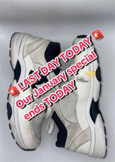 🚨 LAST DAY TODAY 🚨 Our January special ends TODAY 👟✨ ✔️ Pay for 1 clean, get the 2nd HALF PRICE ✔️ Pay for 2 cleans, get the 3rd FREE Don’t miss out — once it’s gone, it’s gone 💥 📩 DM to book | Crep Inn
