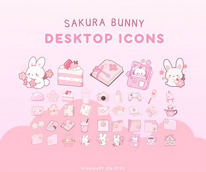 Sakura Bunny Pink Desktop Icons Set Cute Desktop Organizer Icon Kawaii Bunnies Folder Icon Windows Mac Icons Aesthetic Floral Rabbits - Etsy