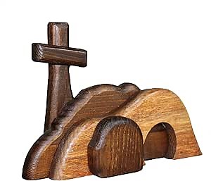 The Empty Tomb Easter Scene and Cross Decoration, Wooden Empty Tomb Easter Decor Jesus Tomb for Religious Home Office Desktop Decoration