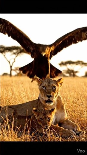 #Eagle Encounters Lion Cub in the Jungle | Rare Wildlife Moment | Nature Documentary#shorts