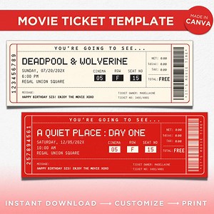 Surprise Gift Movie Ticket Printable, Date Night Idea Movie Canva Template, Movie Ticket Birthday Party, Movie Gift Reveal Instant Download - Etsy
