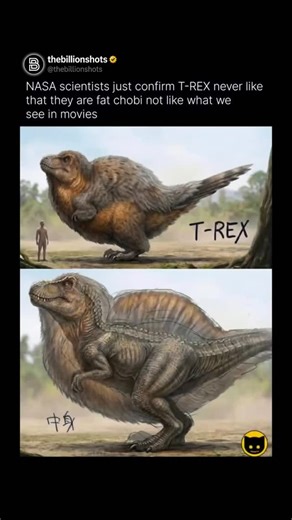 The Billion Shots™ on Instagram: "You are looking at a version of the T Rex that movies never showed you. For decades, films portrayed T Rex as a lean, scaly killing machine. But modern research suggests reality may have been very different. Scientists now believe large dinosaurs like T Rex were bulkier, heavier, and possibly covered in feathers, not sleek reptilian skin. That extra volume you see is not fat, it represents muscle, insulation, and feather coverage that helped regulate body temper