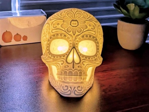 Illuminated Day of the Dead Sugar Skull (calavera) & Color Changing LED Tea Light - WATCH VIDEO. Ofrenda Decor. Halloween Light-up Skull. - Etsy