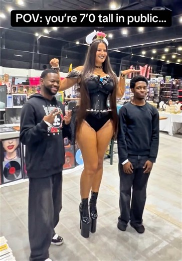Everyone always asks for a picture everywhere I go! Would you??🤗 #tallgirl #cosplay #goth #publicreaction #height