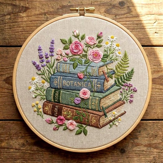 Floral Books Stack Hand Embroidery Hoop Pattern. Botanical Book Lover Gift (file Instant PDF) - Etsy