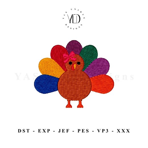 Turkey Girl Fall Mini Stitch File Machine Embroidery Design, 8 Sizes, Instant Download - Etsy