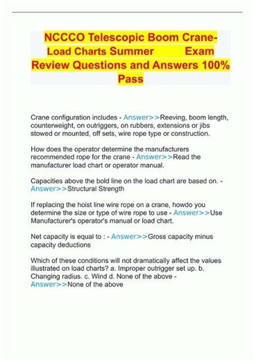 NCCCO Telescopic Boom Crane Load Charts Summer Exam Review Questions and Answers 100 Pass1353 new vi