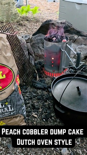 3 Ingredient Dutch Oven Peach Cobbler over Royal Oak Charcoal