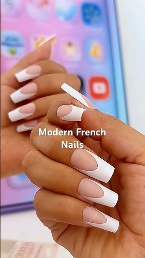 Modern French Nails 🤍 Long Square Press-Ons | Clean Girl Mani