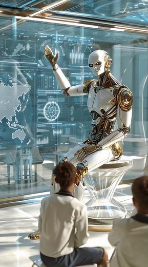 “AI Robot Teacher in High-Tech Classroom – Education of the Future”
