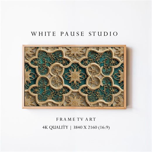 Teal Gold Arabesque Samsung Frame TV Art, Islamic Geometric Pattern (digital Download) - Etsy