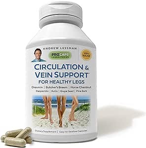 ANDREW LESSMAN Circulation, Vein Support for Healthy Legs 180 Capsules - High Bioactivity Diosmin, Butcher's Broom, Visibly Reduces Swelling and Discomfort in Feet, Ankles, Calves, Legs