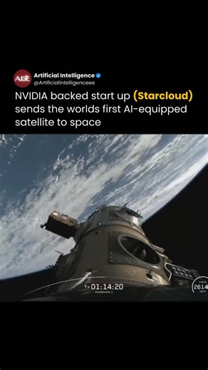 Artificial Intelligence (AI) on Instagram: "Starcloud, a startup in NVIDIA’s Inception program, launched its Starcloud-1 satellite on November 2, 2025, aboard a SpaceX Falcon 9. The 60-kg craft carries the first NVIDIA H100 GPU ever sent to orbit, giving it roughly 100 times more computing power than previous satellites. From there, Starcloud-1 is running Google’s open large language model, Gemma, marking the first time a high-powered AI model has been operated in space. The satellite even “talk