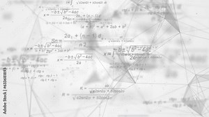 Scientific mathematical abstract white background with formulas and numbers. A plexus of rotating lines. Looped animation.