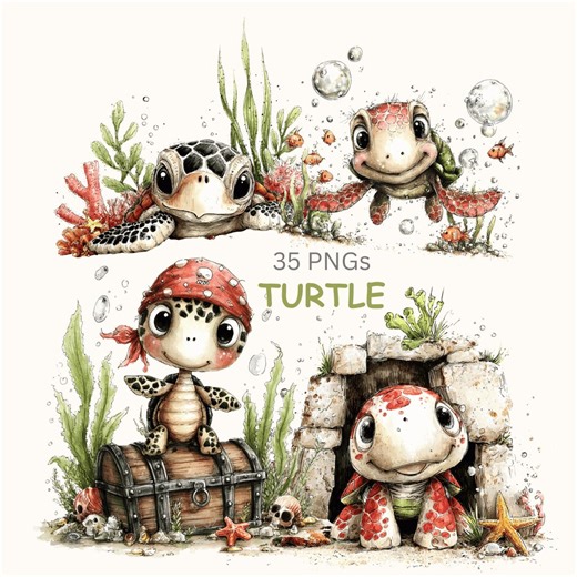 Sea Turtle Ocean Clipart: Undersea Graphics, Marine Life Clipart, Summer Beach Graphics (digital Download - 35 Pngs) - Etsy