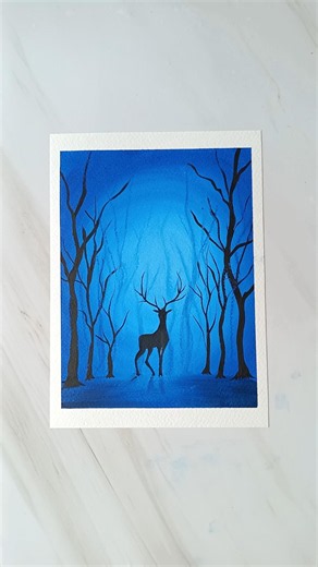 Easy Deer Forest Scenery Drawing | Oil Pastel Art for Beginners #moonlightscenery #drawing