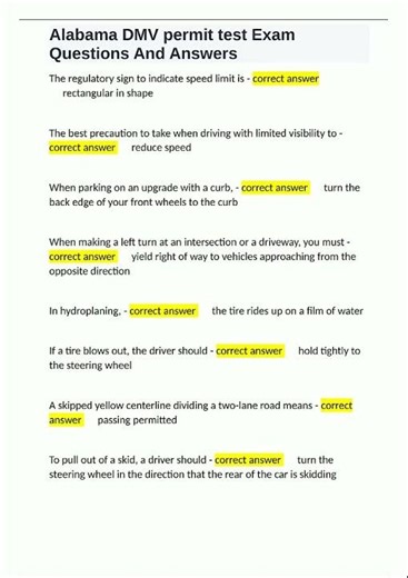 Latest Alabama DMV permit test Exam Questions And Answers3 video