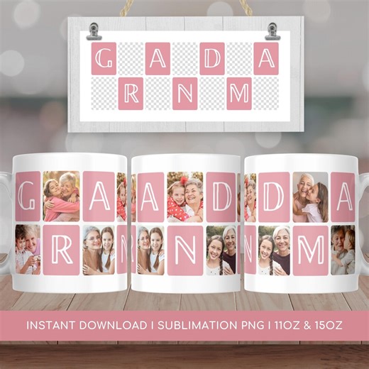 Grandma Mug Wrap, Grandmother Photo Grid PNG Sublimation, Nana Custom Pictures Printable Design. - Etsy