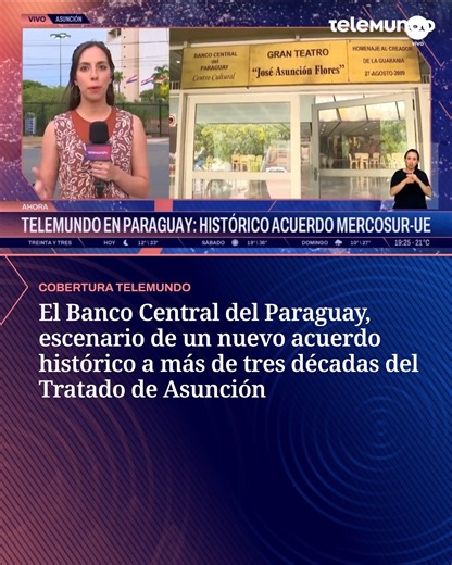 Telemundo on Instagram: "La firma del acuerdo se realizará en el Gran Teatro José Asunción Flores, ubicado en el edificio del Banco Central del Paraguay, un lugar estrechamente vinculado a la historia del proceso de integración regional. El Banco Central del Paraguay fue escenario de un hecho histórico en 1991, cuando allí se firmó el Tratado de Asunción, acuerdo que dio el puntapié inicial para la creación del Mercado Común del Sur (Mercosur). En aquel entonces, los mandatarios Carlos Menem, de
