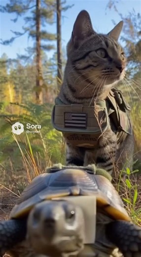 Cat and Turtle’s Army Patrol #cat #turtle #army #pets #patrol #funny #pets #veteransday