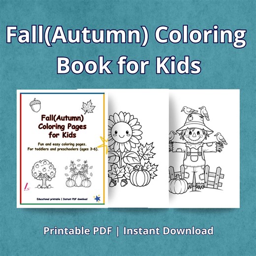 Fall Coloring Book for Kids, Autumn Activity Pages, Printable PDF - Etsy