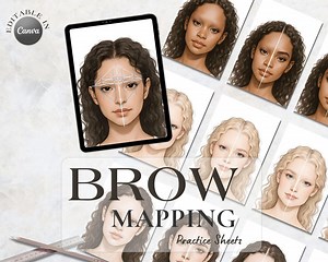 Brow Mapping Practice Sheets | PMU Microblading Worksheets | Brow Training Faces | Left Brow, Right Brow & Blank Face Practice Set