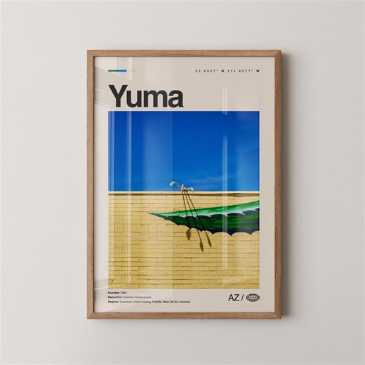 Yuma Print, Real Photo Travel Art, Yuma Poster, Mid Century Minimal Wall Art, Yuma Map, Arizona No.1 - Etsy