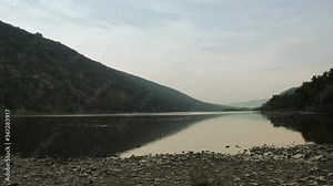 panoramic view of Dniester river near the Ustechko village and Dzhurin river, National Nature Park Dniester Canyon, Ternopil region of Western Ukraine