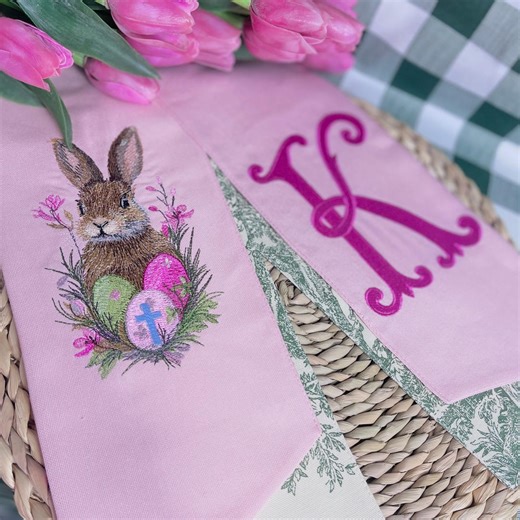 Topiary Wreath Sash | Easter Wreath Sash | Embroidered Bunny & Monogram Wreath Ribbon - Etsy