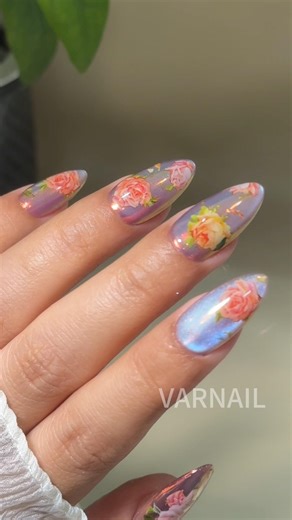 💕🌸CE2503 Soft Petal + VC15 Dawn Aurora + Floral Transfer Foil #springtime #nailart
