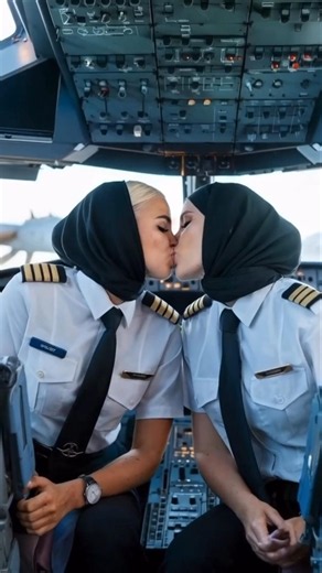 Two beautiful female pilot loves each other and kissing ❤️‍🔥✈️