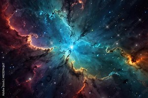 Colorful of nebula background, spinning through star fields and galaxies in outer space.