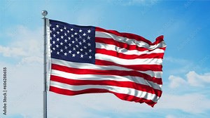 American Flag Loop. Independence Day USA. Realistic 4K. 30 fps flag of the US. American Flag waving in the wind. Seamless loop with highly detailed fabric texture. Loop ready in 4k resolution.