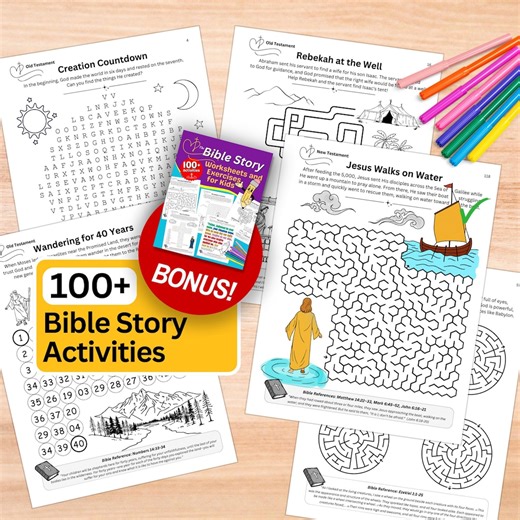 Kids Bible Study Activities, Sunday School Printables, Christian Homeschool Worksheets, Childrens Maze Games Activities & Coloring Pages - Etsy