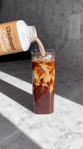 Delicious Iced Quad Shot with Chobani Coffee Creamer Almond Coco Loco