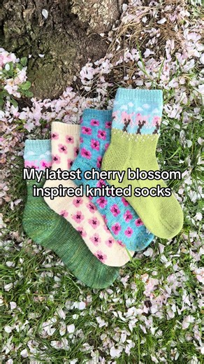 I managed to knit these up just in time for blossom season in the local park!🥹🌸 Cherry Blossom sock pattern set is out now with 15% off code BLOSSOM on Ravelry, stoneknits.com or Etsy. #stoneknits #sockknitting #knittok