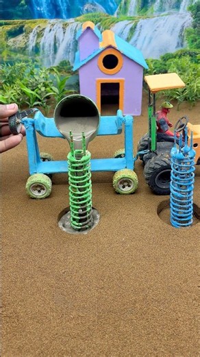 😱 Real Working Mini Tractor Making Cement Pillar | Amazing DIY Construction Machine 🚜#shorts