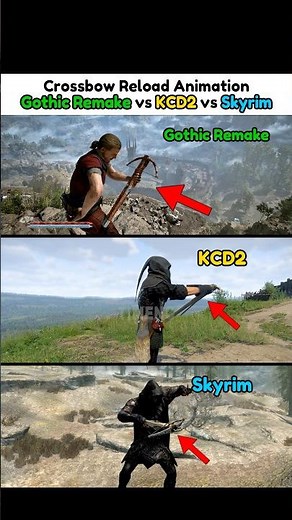 Crossbow Reload Animation in Gothic Remake vs KCD2 vs Skyrim