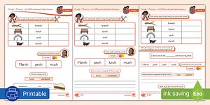 Grade 1 Phonics -ch Digraph Differentiated Worksheets
