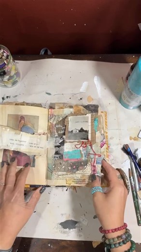 Tiffany Goff Smith | Artist on Instagram: "Just showing up: #artjournaling #visualdiary #collage #bookarts #umwowstudio #artjournal #mixedmedia"