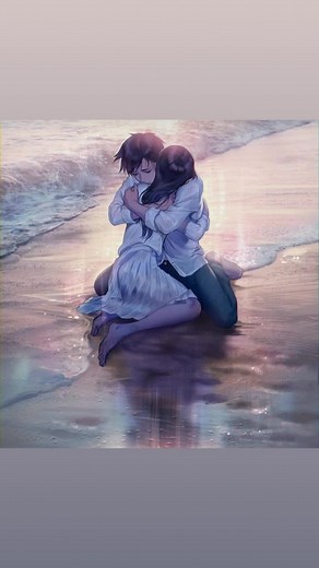 Romantic Beach Scene: Animated Embrace at Sunset