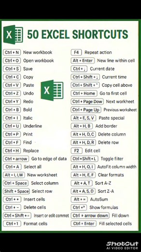 50 Excel shortcut Key #excel #exceltips #computer