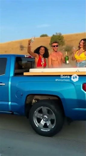Highway Hot tub in the back of a truck. Get in the jacuzzi while driving on the interstate!