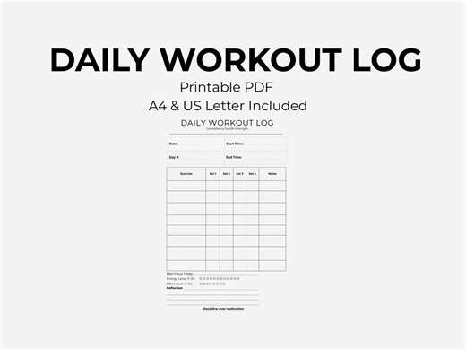 Daily Workout Log Printable PDF | Gym Planner | Fitness Tracker | Strength Training Log | A4 & US Letter - Etsy UK