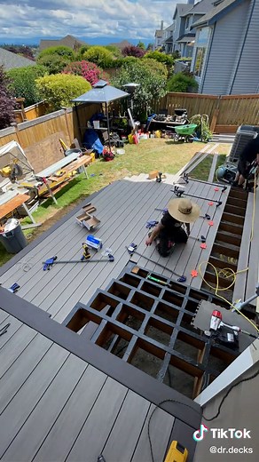 Dropping that sweet @timbertech #azek decking down with the @FastenMaster #fusionlok #fiveshot pneumatic gun. Air supplied by @metabohpt. #drdecks #yourprescriptionforquality @stabila_official @keenutility @blakladerofficial @Blaklader Workwear