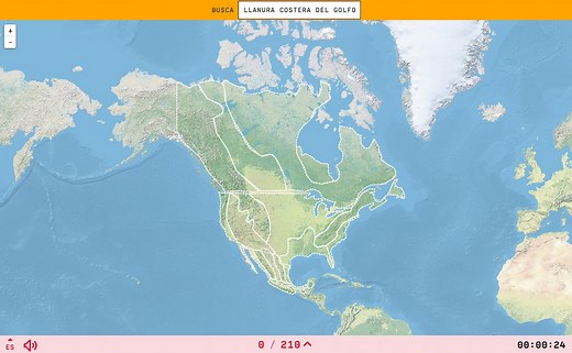 Mapa para jugar. ¿Dónde está? Relieve de Norteamérica