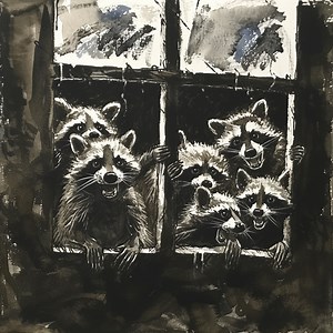 Video: Raccoons try and squeeze their way into open window