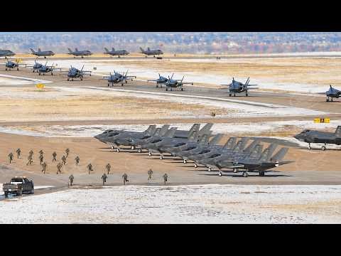 Massive Amount of US Marines F-35s Prepare to Takeoff Together During Intense Scramble