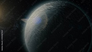 Rhea, mid-sized moon of Saturn on space bacground mid-sized moon of Saturn. 3d rendering. Rhea moon of Saturn