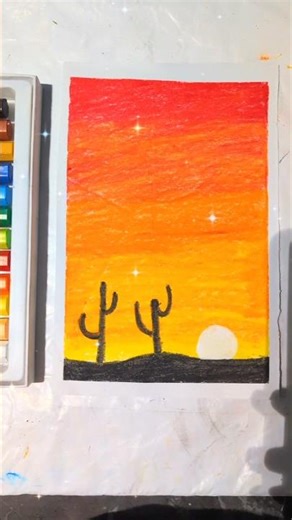 Desert Sunset Painting | Easy Oil Pastel Art #shorts #art #drawing #youtubeshorts #painting